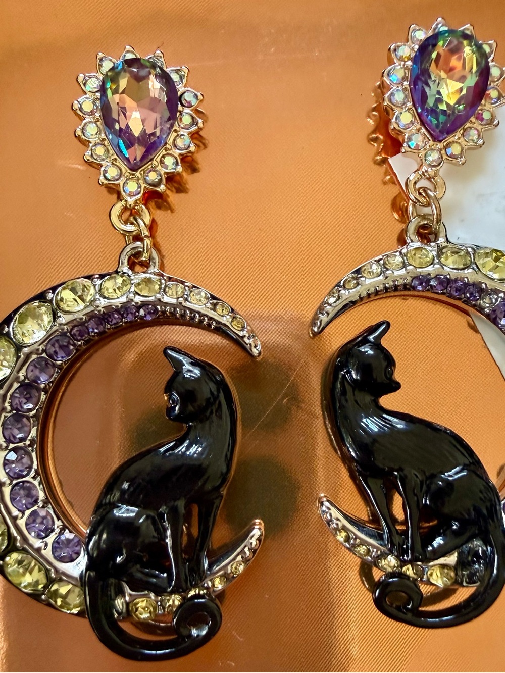 Betsey Johnson Black Cat on a half moon